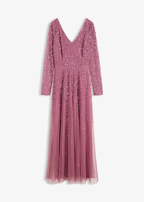 Abendkleid mit Paillettenstickerei in lila von vorne - bonprix