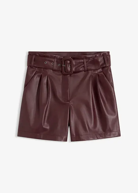 Lederimitat-Shorts mit Gürtel in rot von vorne - bonprix
