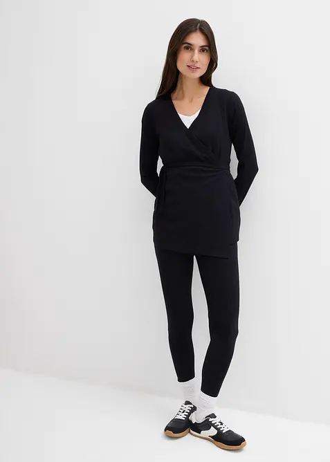 Set aus Umstands-Wickelshirt mit bequemer Leggings (2-tlg.Set) in schwarz von vorne (Totalaufnahme) - bonprix