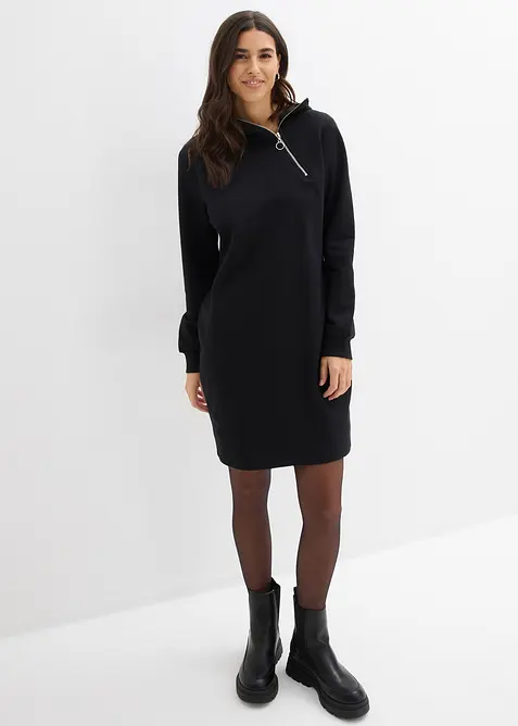 Sweatkleid aus Baumwoll-Mix in schwarz von vorne (Totalaufnahme) - bonprix