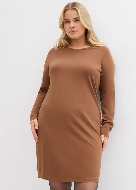 Jerseykleid aus Baumwolle mit Stretch (2er Pack) in braun von vorne (Totalaufnahme) - bonprix