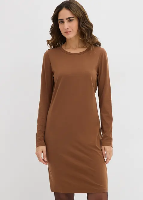 Jerseykleid aus Baumwolle mit Stretch (2er Pack) in braun von vorne (Totalaufnahme) - bonprix