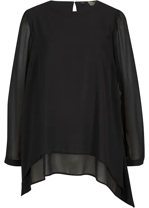 Long-Tunika aus Chiffon in schwarz von vorne - bonprix