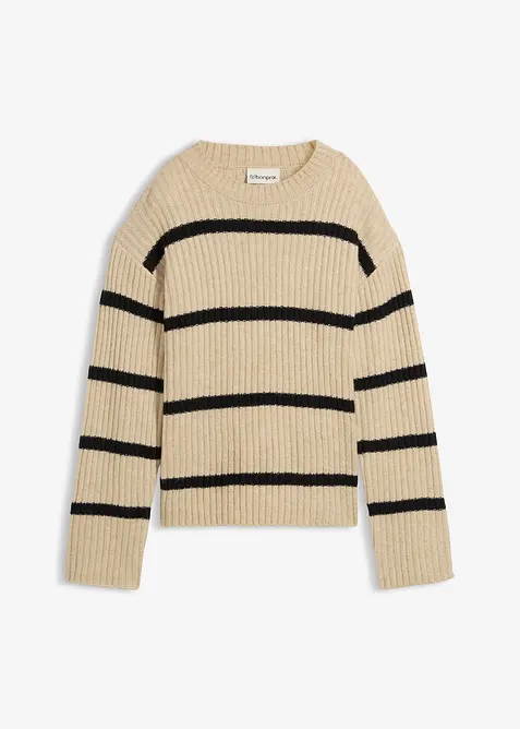 Oversize-Pullover mit Wollanteil in beige von vorne - bonprix