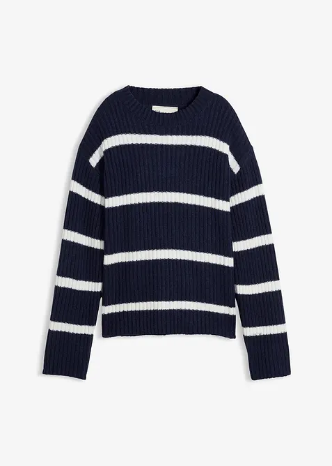 Oversize-Pullover mit Wollanteil in blau von vorne - bonprix
