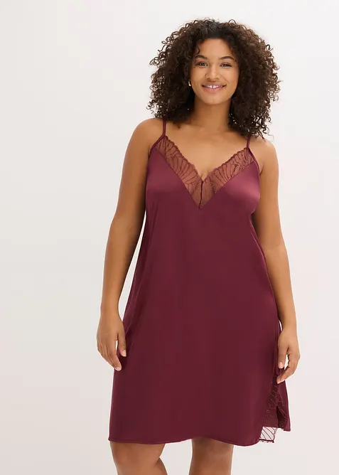 Satin Negligé mit edler Stickerei in rot von vorne (Totalaufnahme) - bonprix