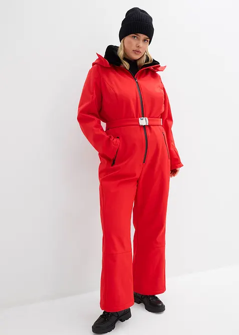 wasserabweisender, warmgefütterter Softshell-Skianzug in rot von vorne (Totalaufnahme) - bonprix