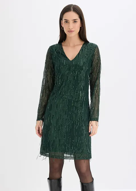 Paillettenkleid mit Fransen in grün von vorne (Totalaufnahme) - bonprix