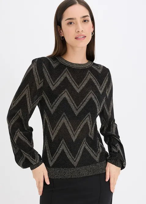 Feinstrickpullover mit Glitzereffekt in schwarz von vorne (im Anschnitt) - bonprix