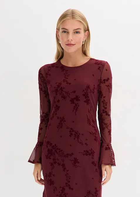 Figurbetontes Minikleid mit Mesh in rot von vorne (Totalaufnahme) - bonprix