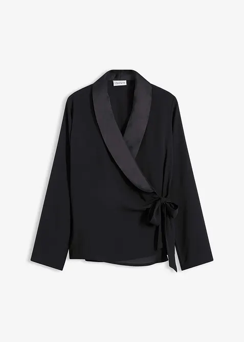 Wickelbluse mit seitlicher Schleife in schwarz von vorne - bonprix