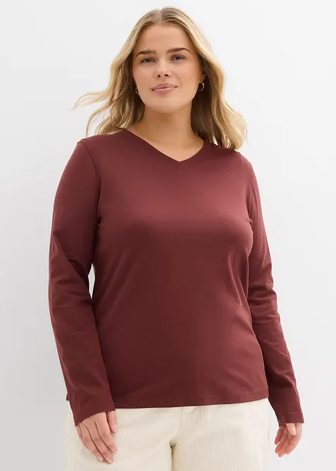 Figurbetontes Langarmshirt in braun von vorne (im Anschnitt) - bonprix