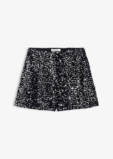 Pailletten-Shorts mit Eingriffstaschen in schwarz von vorne - bonprix