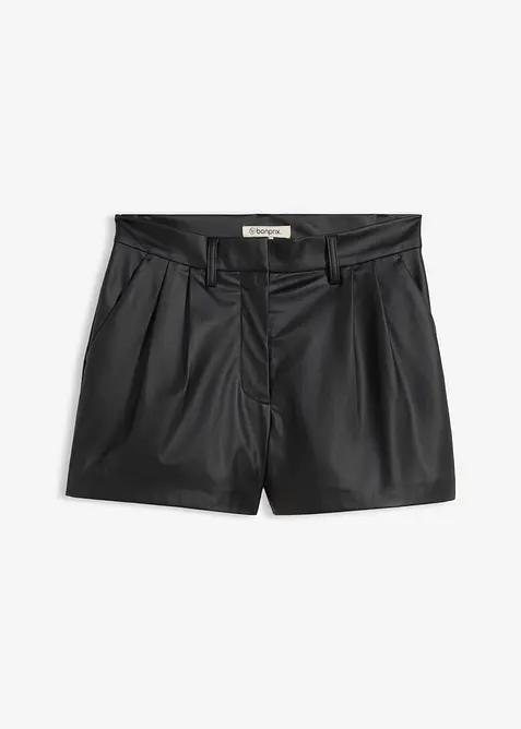 Kurze Lederimitat-Shorts in schwarz von vorne - bonprix