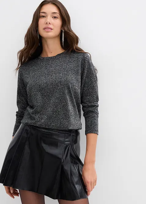Langarmshirt mit Glitzergarn in schwarz von vorne (im Anschnitt) - bonprix