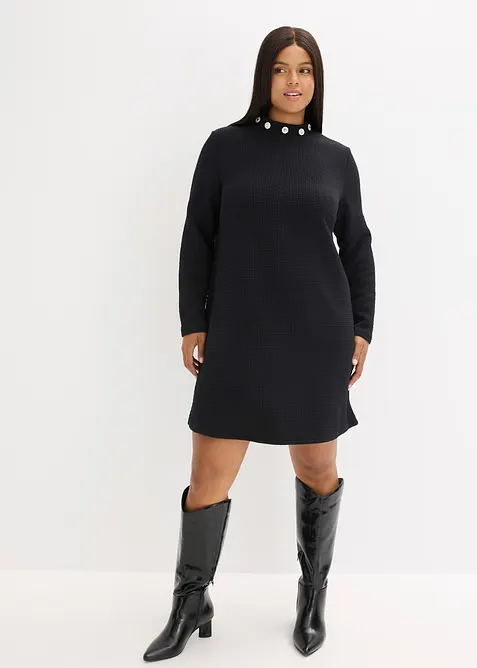 Kleid mit Schmuckknöpfen am Stehkragen in schwarz von vorne (Totalaufnahme) - bonprix