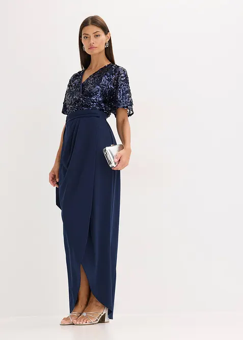 Maxikleid mit Paillettenstickerei in blau im Look von vorne (Totalaufnahme) - bonprix