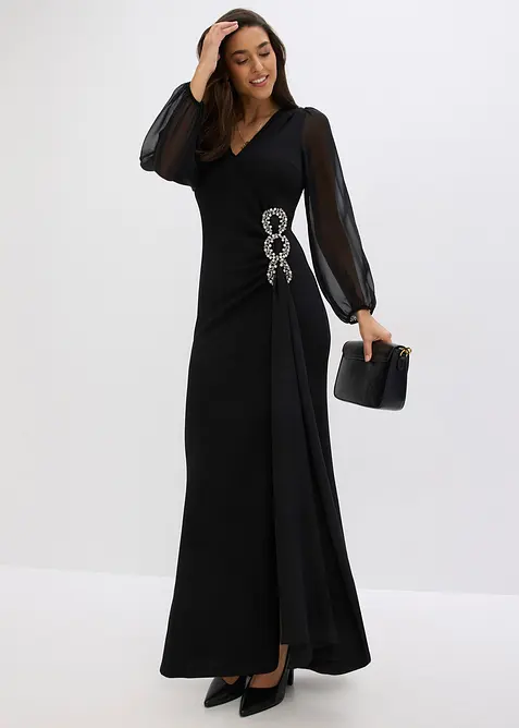 Maxikleid mit Strassstein-Applikation in schwarz im Look von vorne (Totalaufnahme) - bonprix