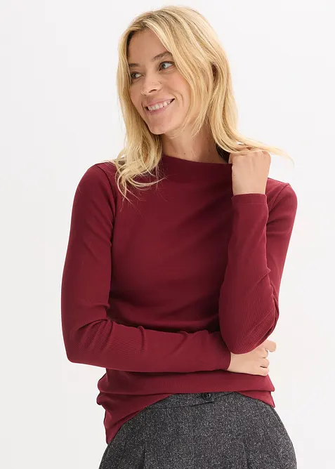 Geripptes Langarmshirt in rot von vorne (im Anschnitt) - bonprix