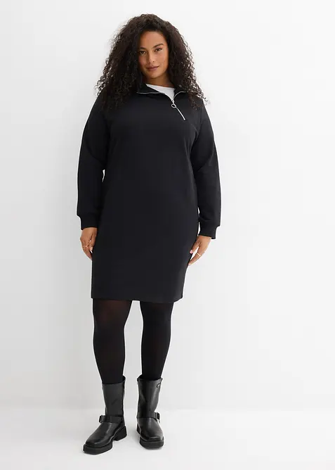 Sweatkleid aus Baumwoll-Mix in schwarz von vorne (Totalaufnahme) - bonprix