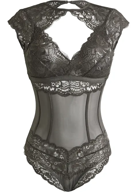 Body mit feiner Spitze in grau von vorne - bonprix