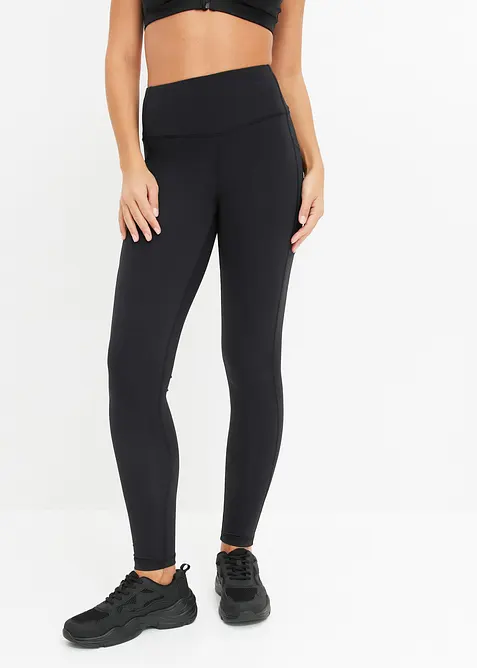 Komfort Sport-Leggings mit Handytasche, schnelltrocknend in schwarz von vorne - bonprix