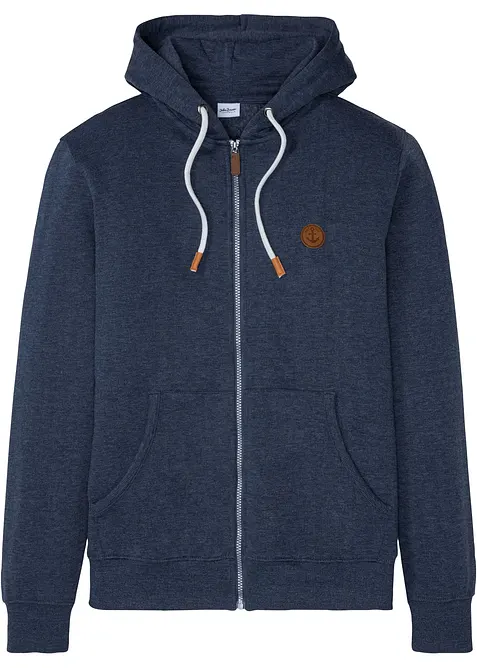 Kapuzen-Sweatjacke aus weichem Baumwoll-Mix in blau von vorne - bonprix