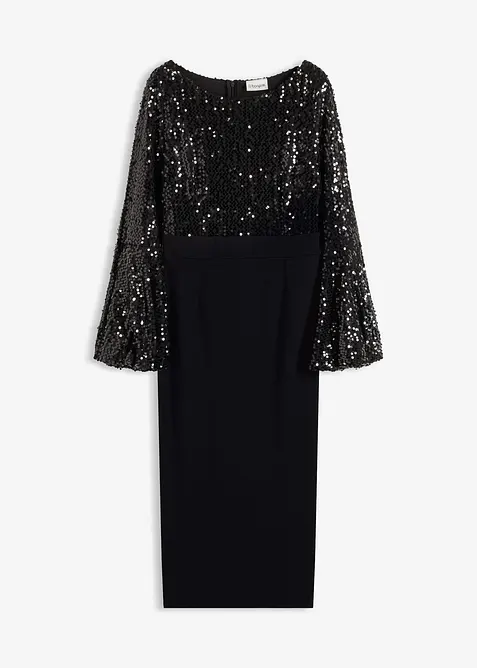 Midikleid mit Pailletten in schwarz von vorne - bonprix