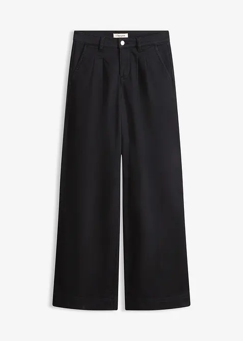 Wide-Leg Bundfalten-Hose mit Bequembund in schwarz von vorne - bonprix