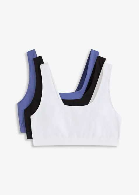 Bustier mit Bio-Baumwolle (3er Pack) in schwarz von vorne - bonprix