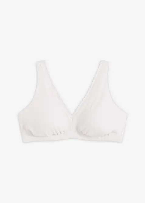 Gepolstertes Bralette ohne Bügel aus Rippe mit Bio-Baumwolle in weiß von vorne - bonprix