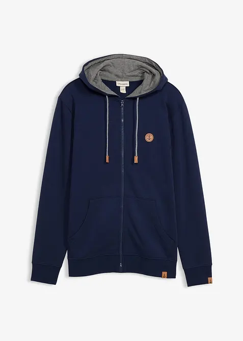 Kapuzen-Sweatjacke aus reiner Bio-Baumwolle in blau von vorne - bonprix