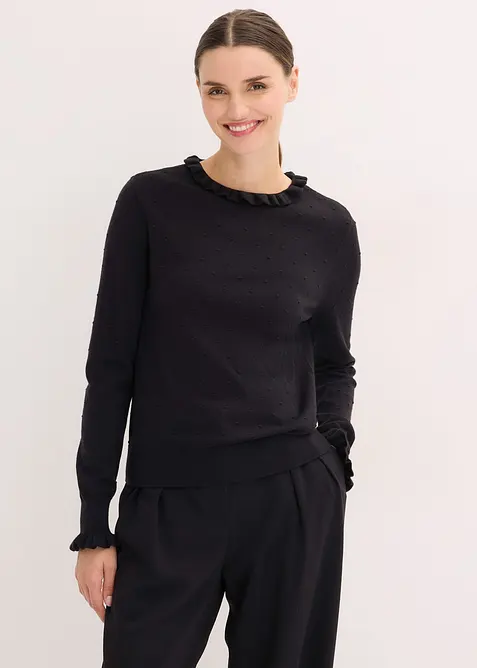 Feinstrickpullover aus Viskose-Mix in schwarz von vorne (im Anschnitt) - bonprix