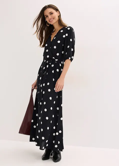 Maxikleid aus fließender Viskose in schwarz im Look von vorne (Totalaufnahme) - bonprix