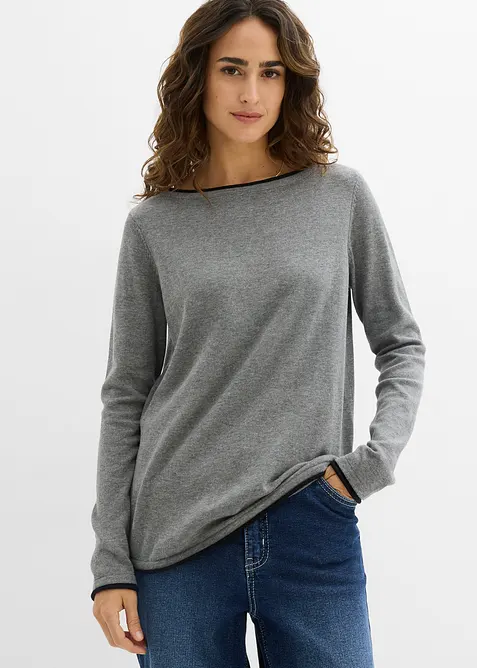 Feinstrickpullover aus Baumwollmix in grau von vorne (im Anschnitt) - bonprix