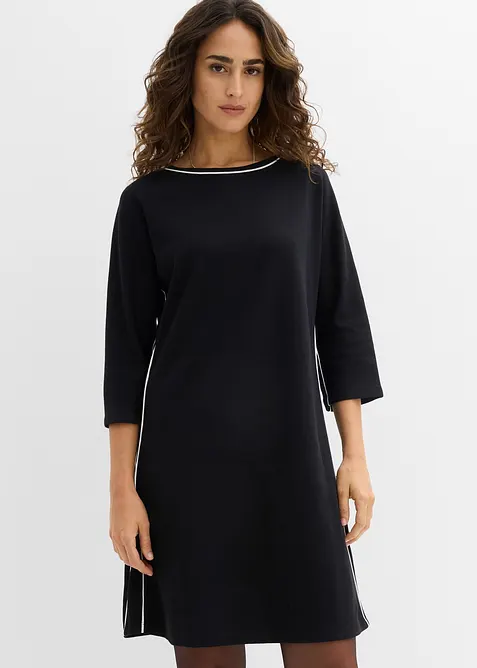 Shirtkleid aus schwerer Bio-Baumwolle in schwarz von vorne (Totalaufnahme) - bonprix