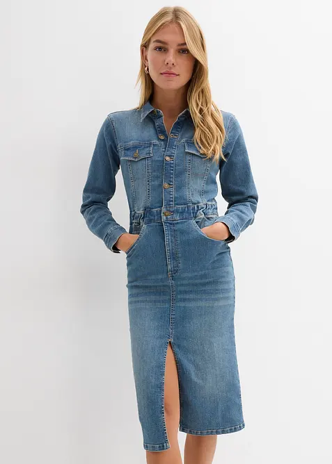 Jeanskleid mit Bio-Baumwolle in blau von vorne (Totalaufnahme) - bonprix