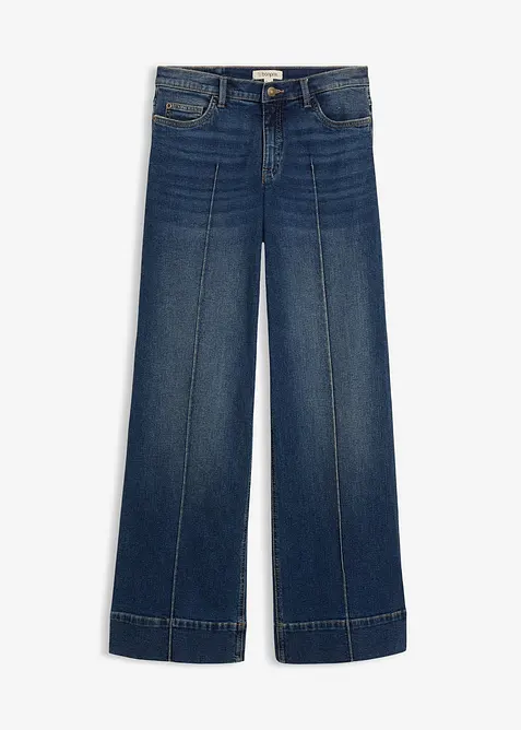 Wide-Leg-Jeans Mid Waist, Full Length in blau von vorne - bonprix