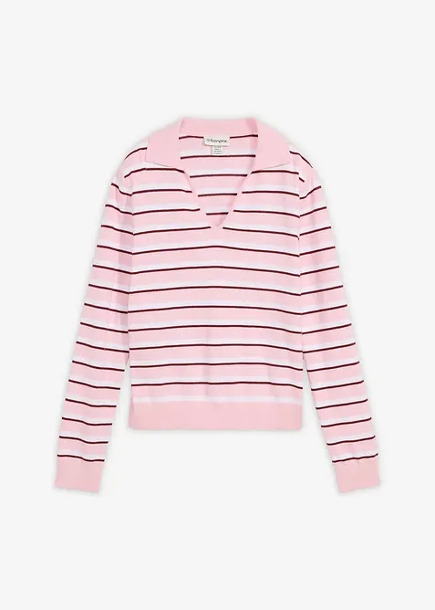 Polo-Pullover aus Baumwoll-Mix in weiß von vorne - bonprix