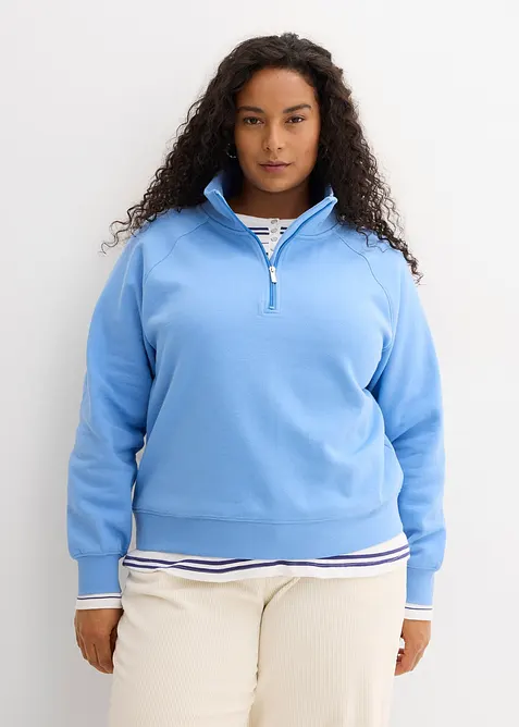 Sweatshirt aus reiner Bio-Baumwolle in blau von vorne (im Anschnitt) - bonprix