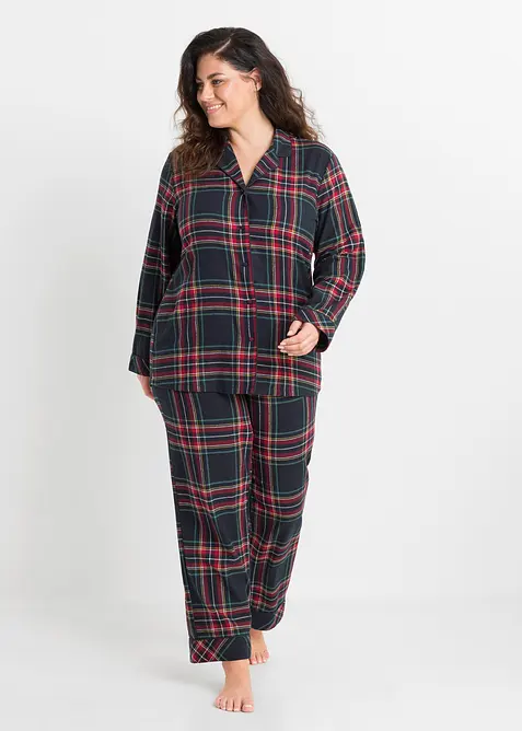 Gewebter Flanell Pyjama in blau von vorne (Totalaufnahme) - bonprix