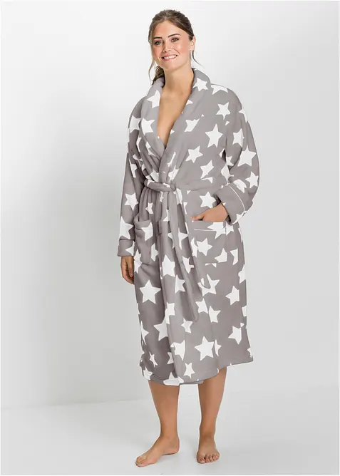 Fleece Bademantel in grau von vorne (Totalaufnahme) - bonprix
