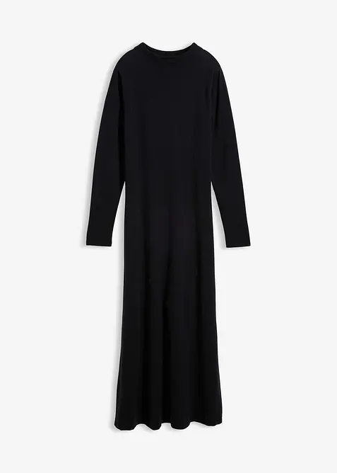Feinstrick-Maxikleid mit Kaschmiranteil in schwarz von vorne - bonprix