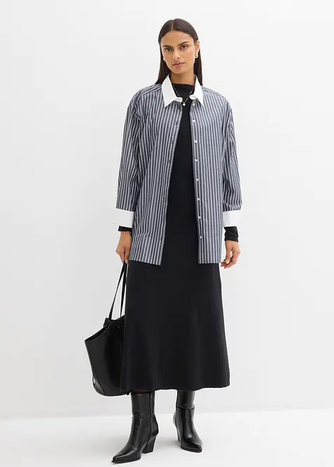 Feinstrick-Maxikleid mit Kaschmiranteil in schwarz im Look von vorne (Totalaufnahme) - bonprix