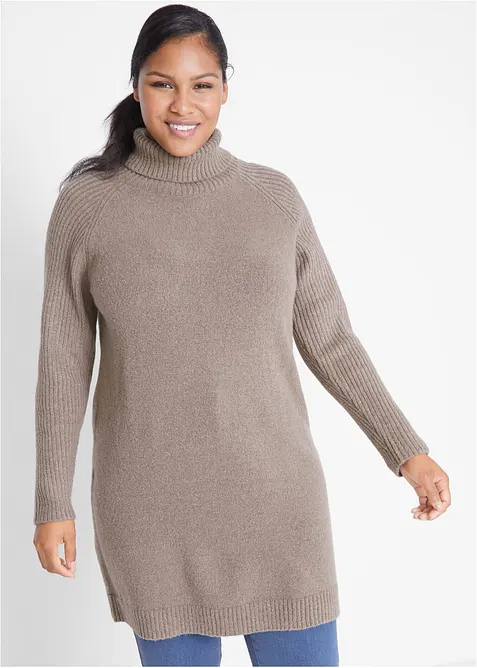 Longpullover mit Rollkragen in braun von vorne (im Anschnitt) - bonprix