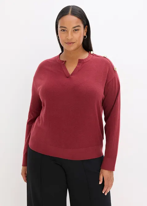 Baumwollpullover mit Knopfdetail in rot von vorne (im Anschnitt) - bonprix