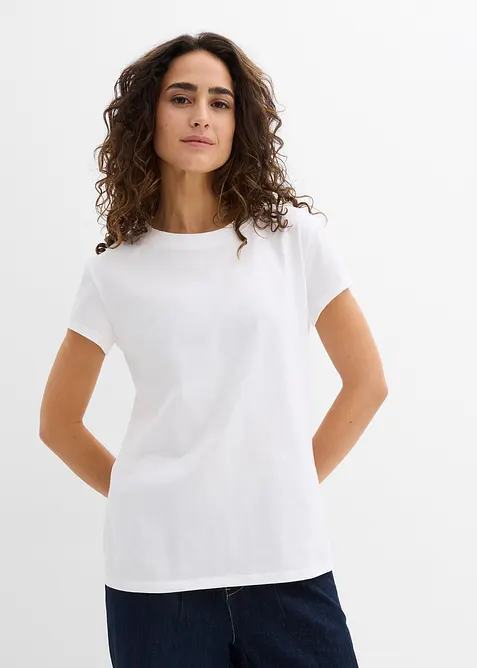 T-Shirt aus reiner Bio-Baumwolle (2er Pack) in schwarz von vorne (im Anschnitt) - bonprix