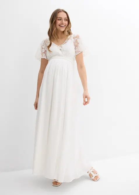 2-in-1 Umstandsbrautkleid mit diskreter Stillfunktion in weiß von vorne (Totalaufnahme) - bonprix