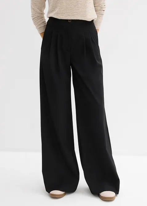 Bundfaltenhose mit Bequembund in schwarz von vorne - bonprix