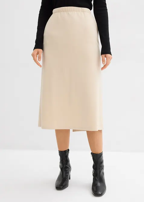 Midirock aus softem Scuba in beige von vorne - bonprix